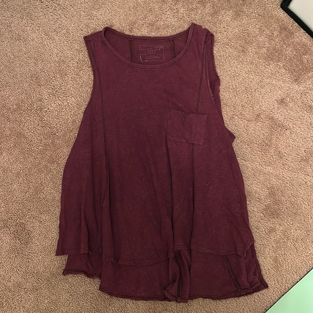 We the Free Free People Circle Layering Oversized Burgundy Pocket Tank XS/S